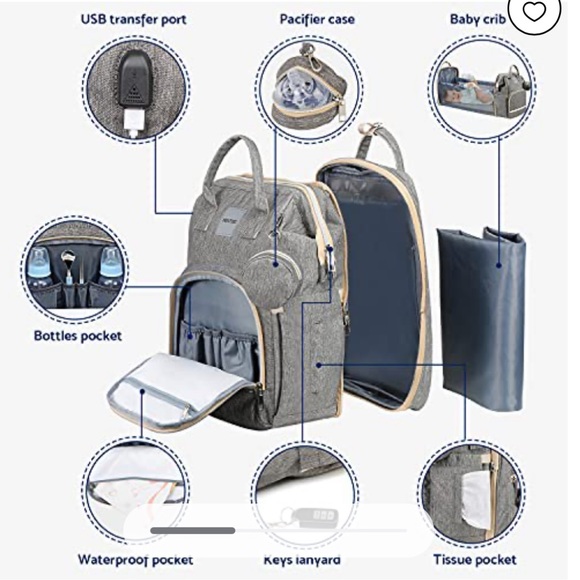 New!  HEATOO Changing Station/Diaper Bag Backpack Black/Silver - Picture 2 of 6